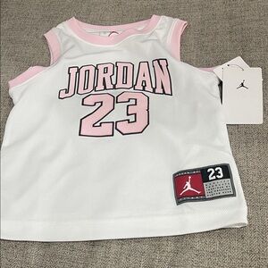 Jordan White & Pink #23 Girls Basketball Tank